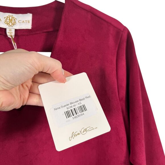 Anna Cate Nina Suede Blouse Beet Red V-Neck Party Office Boho NWT Womens XS - Picture 5 of 8